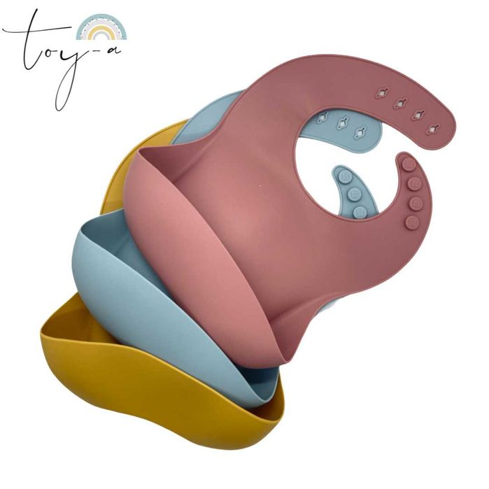 Комплект купа, лигавник и биберонодържач от силикон