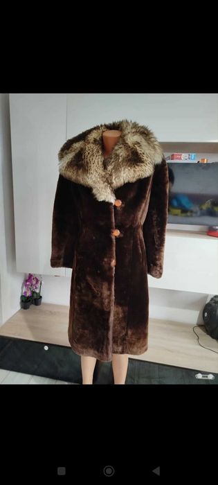 Haina lunga de blana naturala maro mărime L/XL