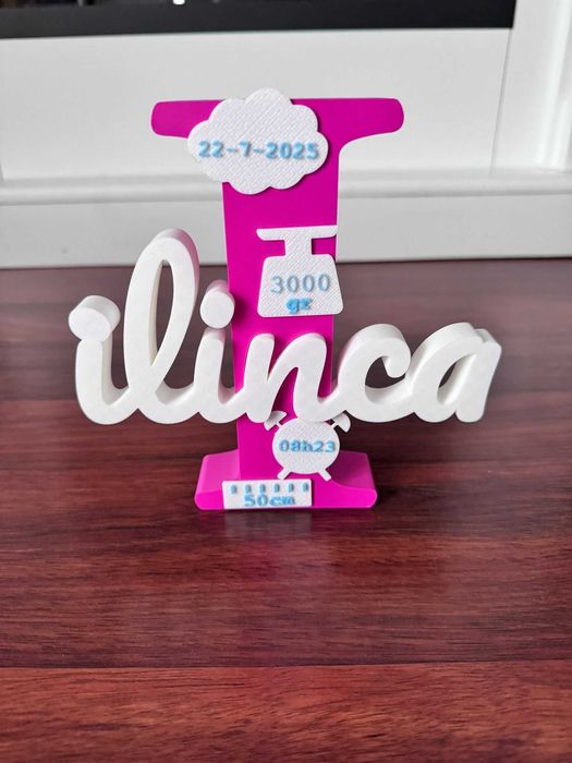 Decorațiune personalizată cu nume și inițială – printare 3D