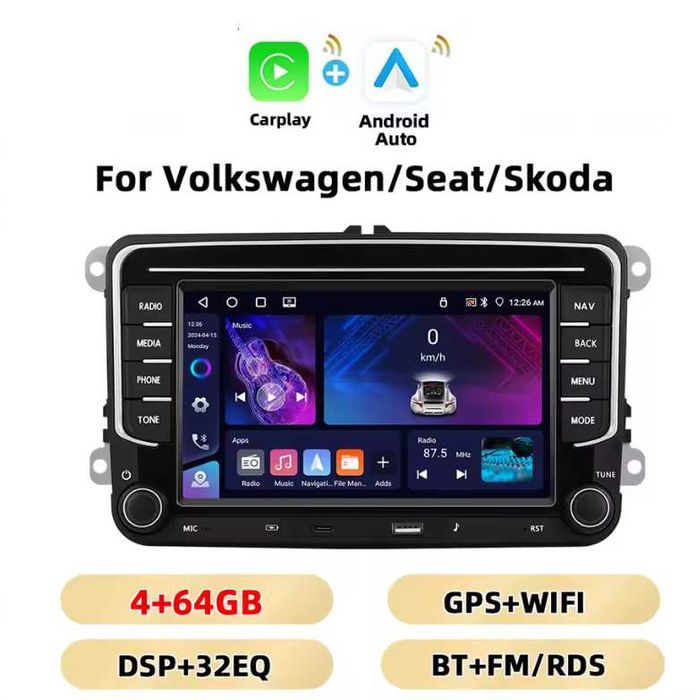 Navigatie Android 4GB+64GB VW GOLF 5 6 PASSAT B6 B7 CC SEAT LEON SKODA