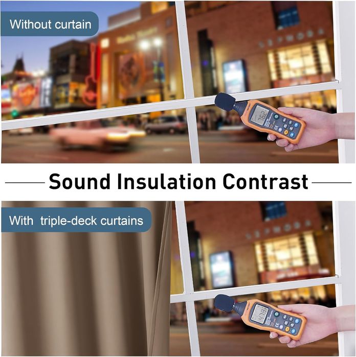 Комплект 2бр трислойни завеси с халки, 100% затъмняващи, шумоизолиращи