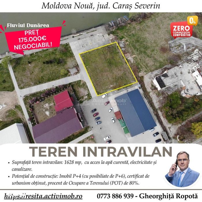 Moldova Noua, Teren Drept Intravilan 1628 Mp., pe malul Dunarii, Vanza