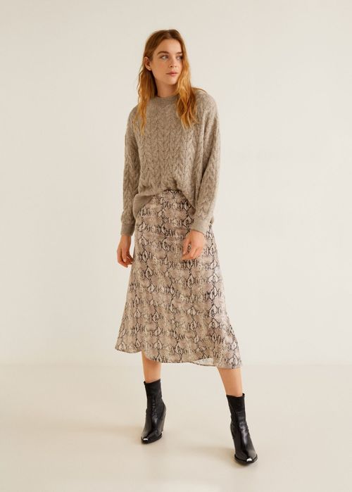 Fusta midi cu imprimeu Mango