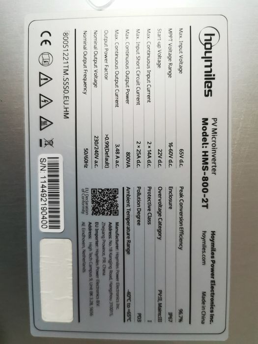 Microinvertor HOYMILES HMS 800, invertor 230 volți ongrid  de 800  wați