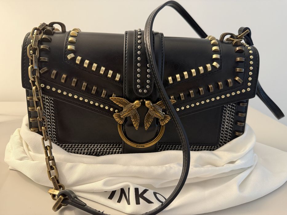 PINKO Geanta neagra din piele cu detalii metalice