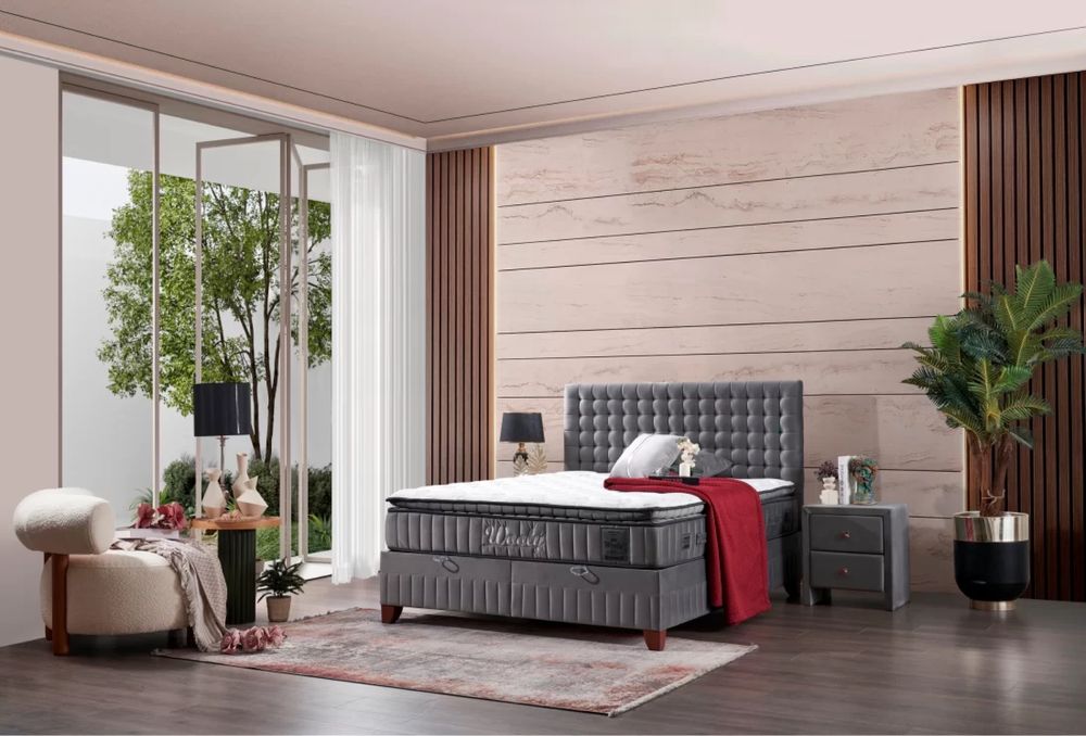 Тапицирано легло Wooly Платинено Сиво с луксозен матрак