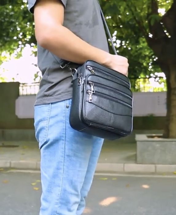 Мъжка дизайнерска ежедневна и стилна чанта с ципове/Кафява естест.кожа