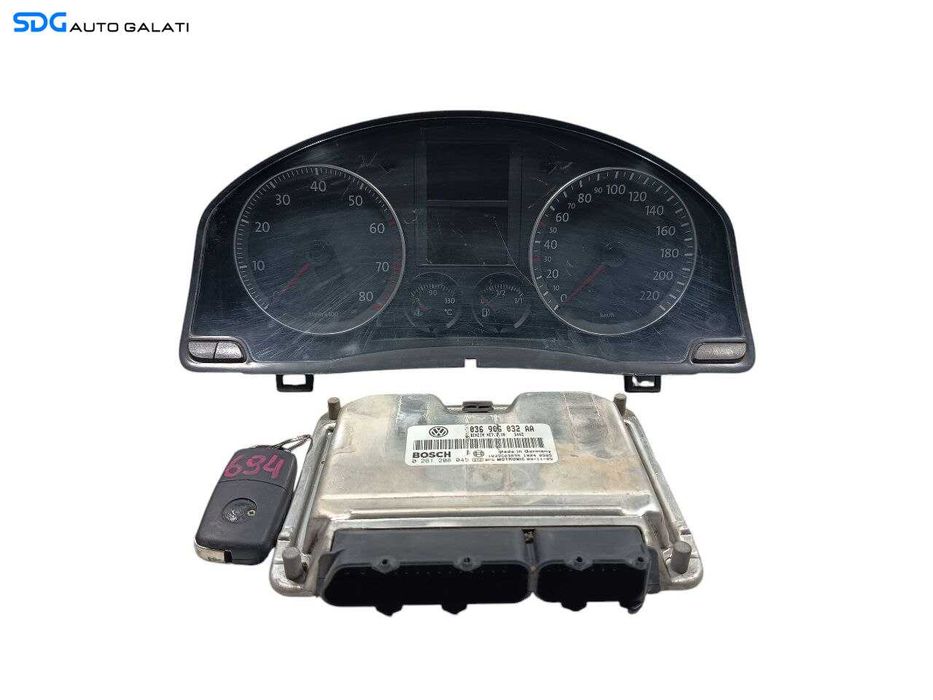 Kit Pornire Complet ECU Calculator Motor Ceas Ceasuri Bord Cheie Cheie CIP Imobilizator Volkswagen Golf 5 1.4 BCA Benzina 2004 - 2008 [L7011] [L7012]