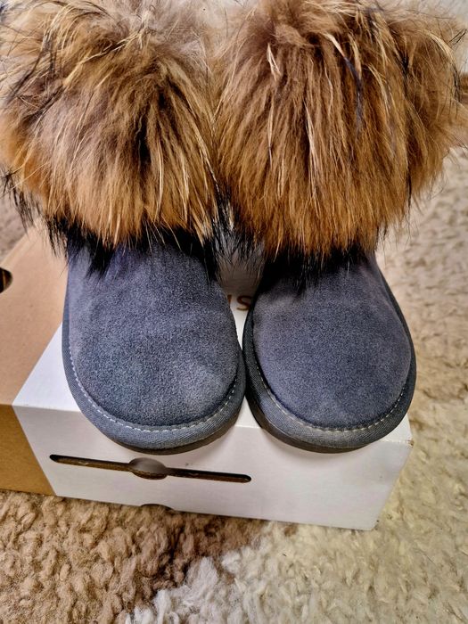 Ghete damă din piele și blană naturală