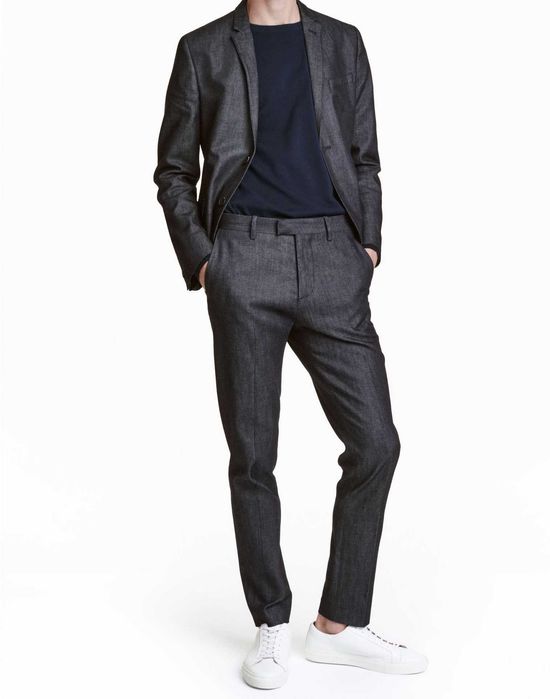 H&M costum denim slim fit mar.50/52 bleumarin/indigo, talie 90 cm, nou