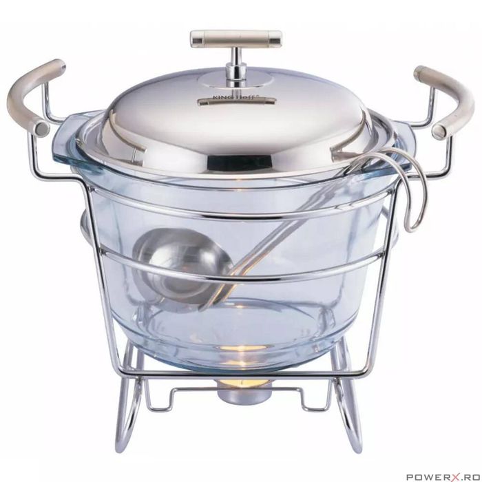 Vas termorezistent, capac inox, cu incalzitor pentru mancare, chafing
