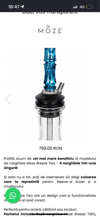 narghilea Moze Breez Two Wavy Blue, într-o stare foarte bună.