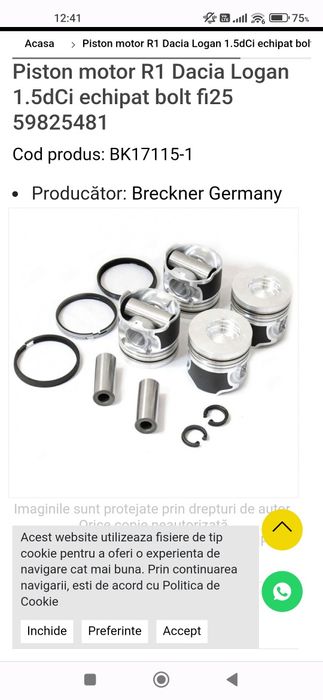 Piston motor R1 Dacia Logan 1.5dCi echipat bolt fi25