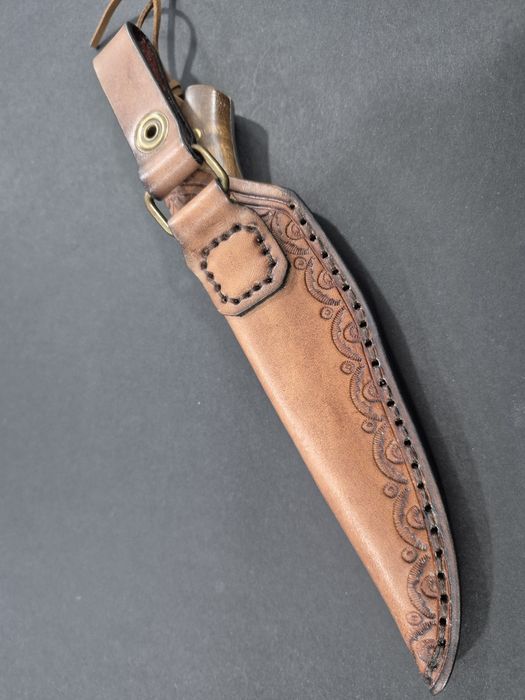 Компактен ловен нож CLRERN, дамаска стомана,фултанг с кожена кания ,LN