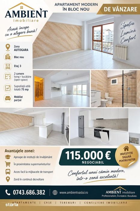Apartament cu 2 camere, 90 mp, etaj 3, bloc NOU,  zona GARA;
