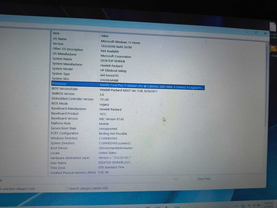Vand laptop HP EliteBook 8460p ,i 7  , windows 11 ,metalic