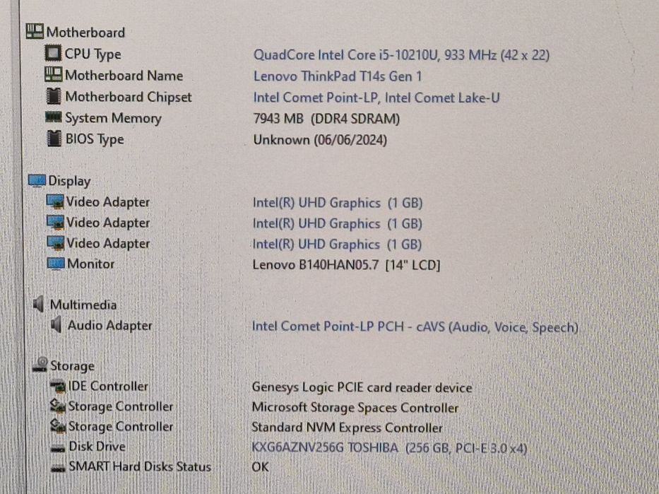 vand laptop Lenovo ThinkPad T14s.14"FH..i5 10210 Quad..8 Gb..Ssd 256Gb