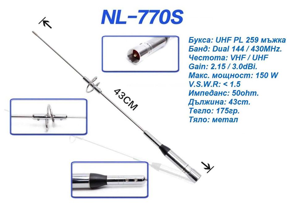 Антена за радиостанция Baofeng Pofung Kenwood TYT QYT уоки токи