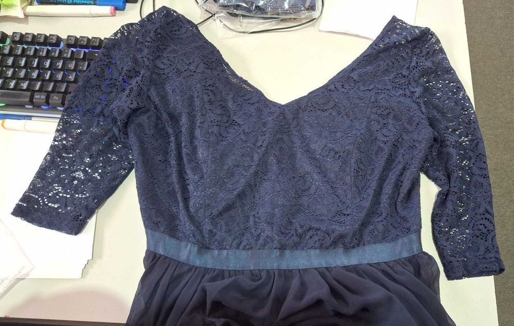 Rochie lunga DRESSTELLS, marimea 3XL, dantela si sifon, bleumarin