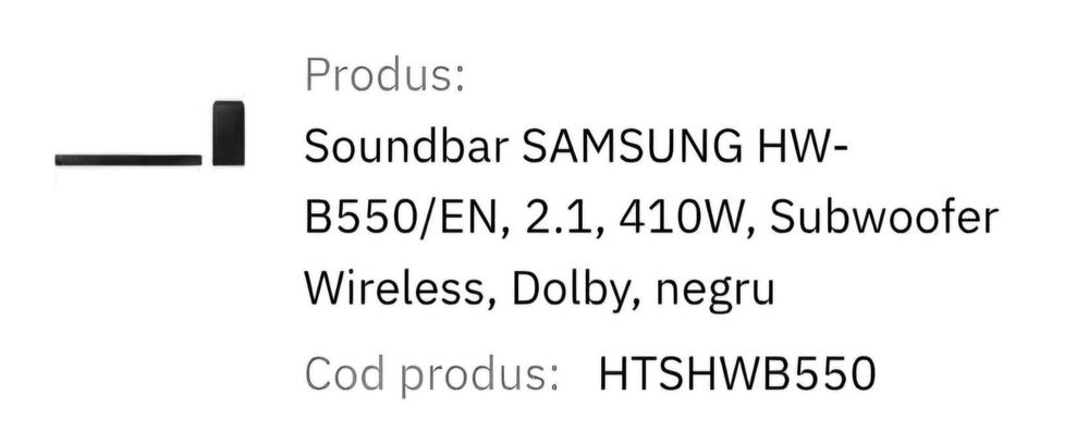 vand soundband Samsung HW B550 subwoofer