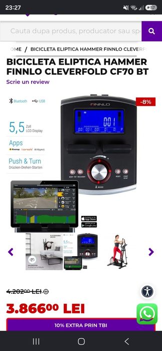Bicicletă eliptică FINNLO CleverFold CF70 BT – premium, pliabilă, Bluetooth – 1.800 lei negociabil