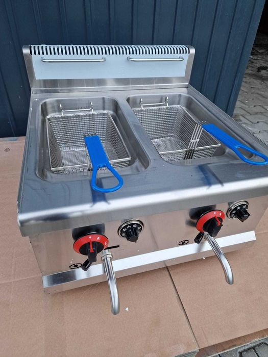 Friteuza DUBLA 15+15L pe Gaz GPL din inox cu robinet friteuza NOUA