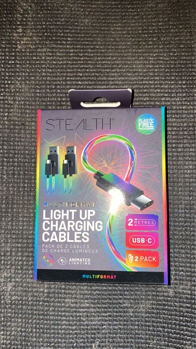 STEALTH 2m LED Light Up Twin Play & Charge Cables