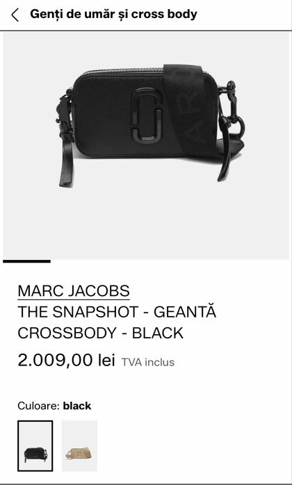 Geanta Marc Jacobs The Snapshot – Original, Piele, Negru – Stare Perfectă