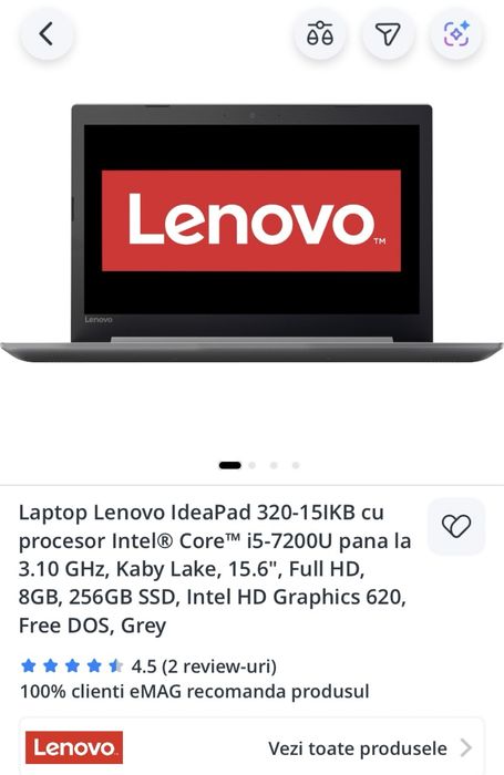 Laptop Lenovo i5-7200U 3.10 GHz, 15.6" Full HD, 8GB, 256GB SSD