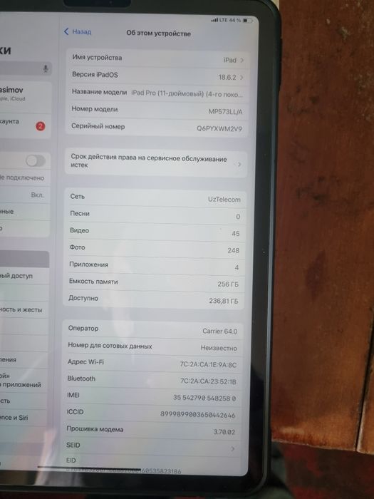 IPad pro 4 pokoleny 11 drum 256 gb plus Sim card