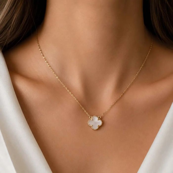 Златен комплект Van Cleef бял седеф
