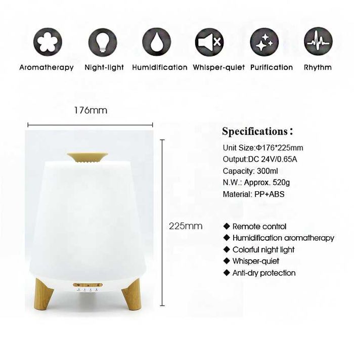 Арома дифузер STELS, 300 мл, Ултразвуков, 7 LED цвята, Bluetooth