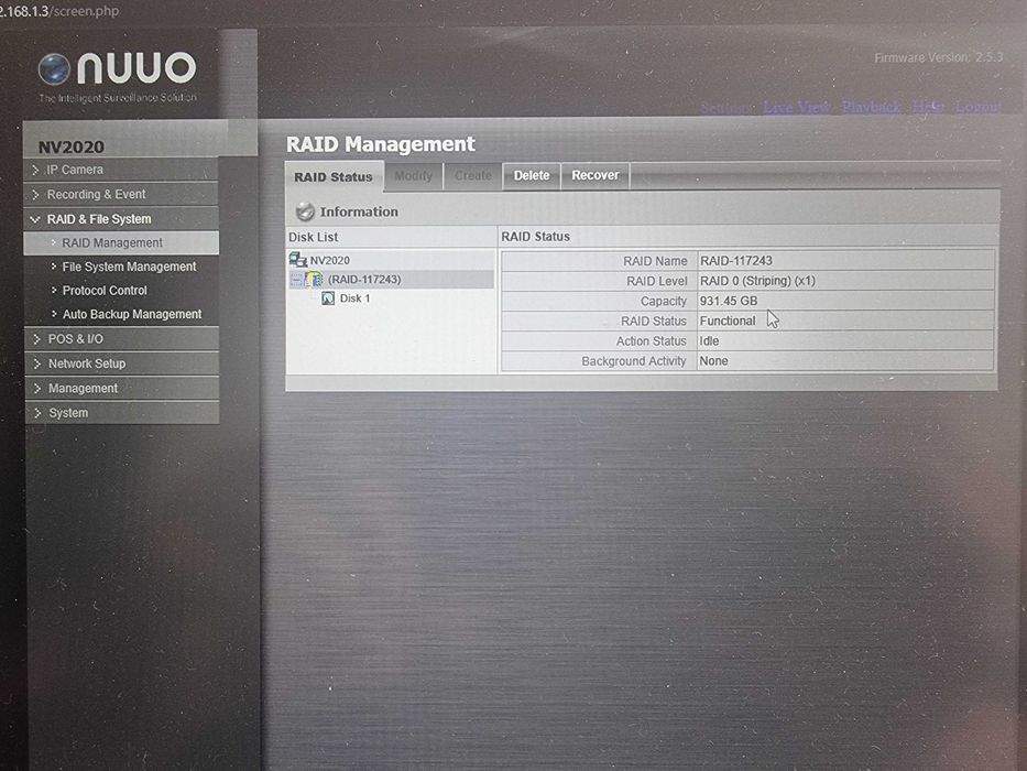 nvr nuuo nv2020 cu hdd de 1tb
