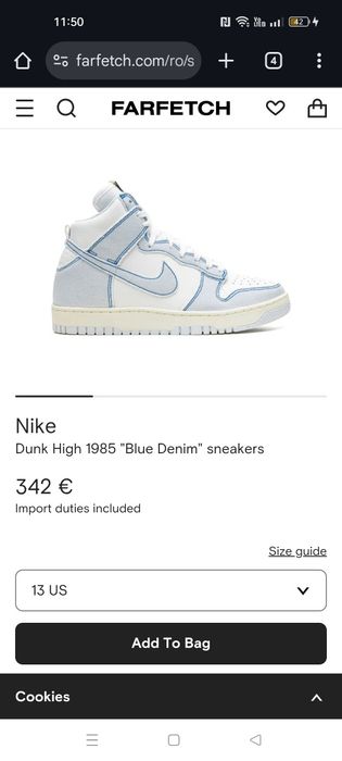 Nike dunk high 85' denim