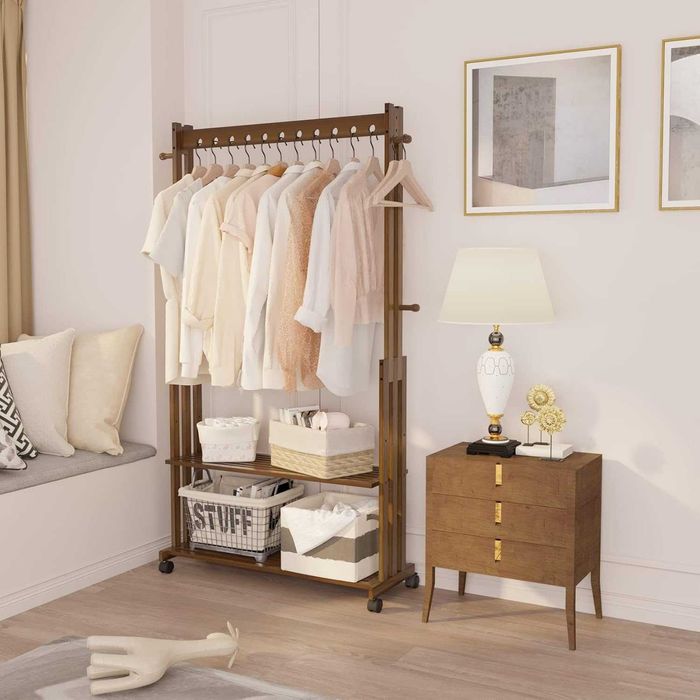 ПРОМОЦИЯ Бамбукова закачалка за дрехи на колелца – UNHO JJ-ZY791