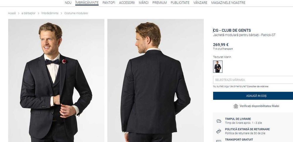 Sacou blazer slim 48 M premium Club Of Gents NOU lana Marzotto fina