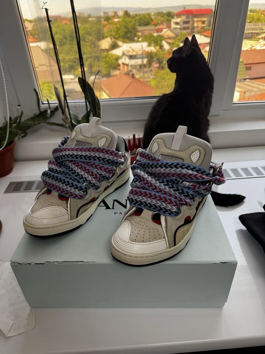 Lanvin Curb Sneakers Beige Red Blue Size 42 Originali Cu Bon și Cutie