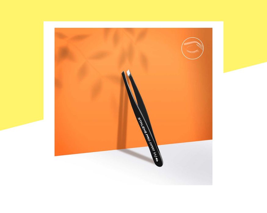 Професионална скосена пинсета за вежди Staleks Pro Expert TE-11/4b