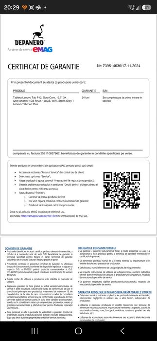 Lenovo Tab P12 12.7" 3K + Tab Pen Plus, 128GB, Garanție 11/2026