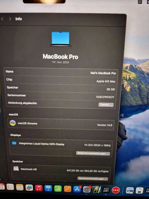 MacBook Pro M3 1TB SSD Space Schwarz