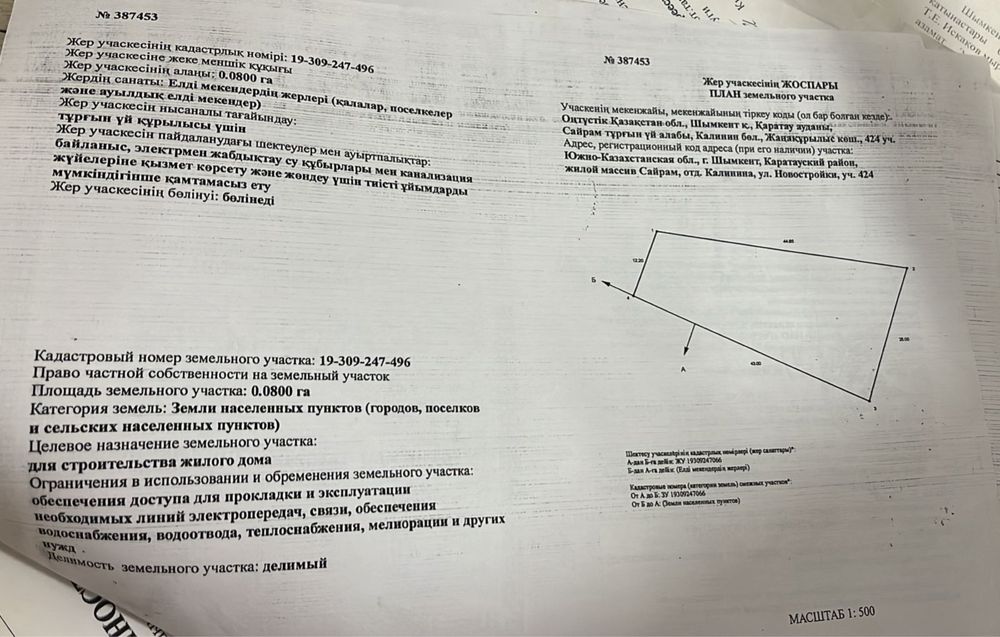 Жер сатылады. Сайрам Калинин 8 сот.