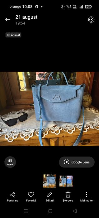 Geantă Monday Maxi Capri Blue Velur, Laura Maxim