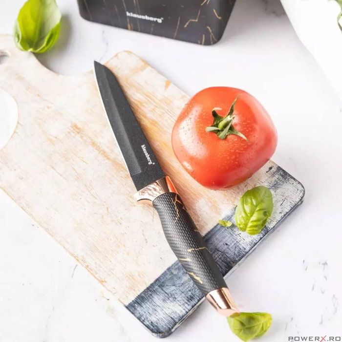 Cutite de bucatarie cu suport, set de 7 piese, model negru, Klausberg