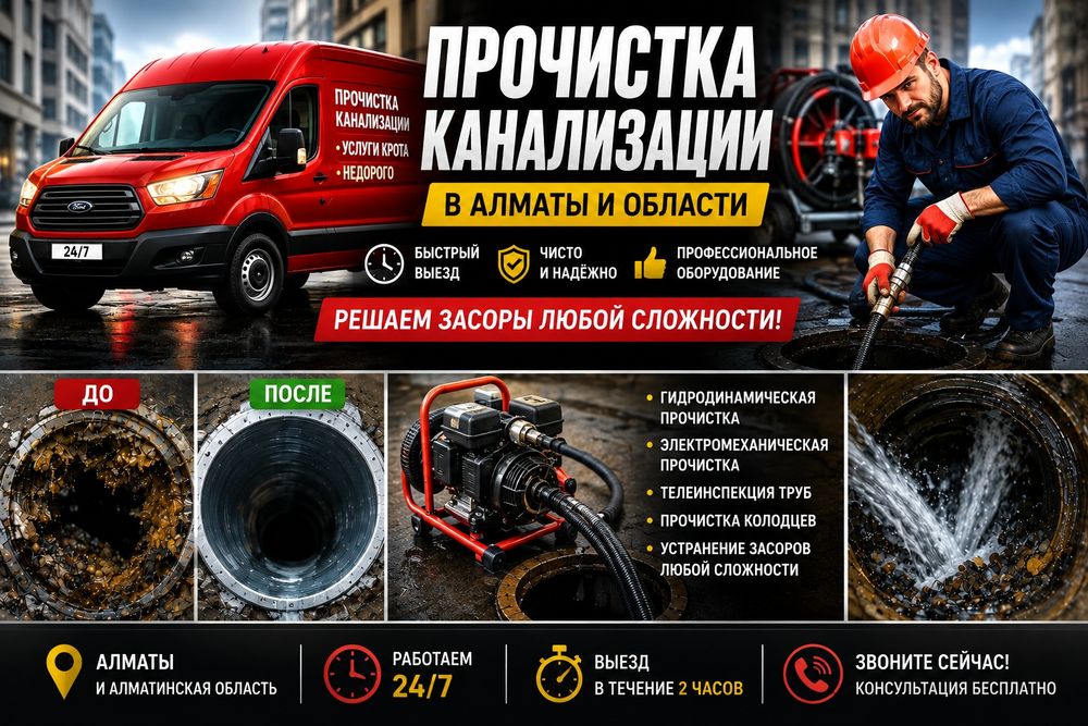 Прочистка канализации Чистка труб Услуги сантехника