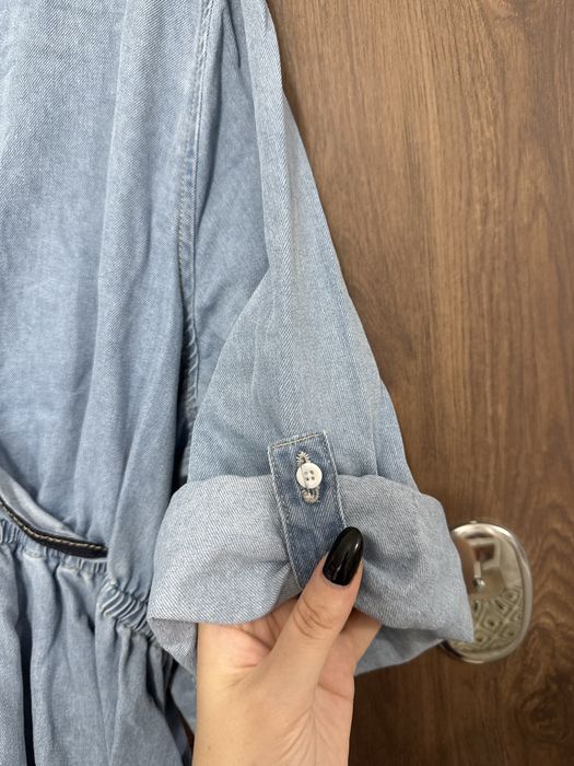 Rochie blug denim cu cordon si decolteu in V