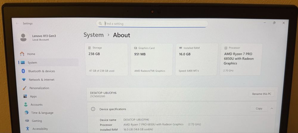 Lenovo Thinkpad X13 Gen3 Ryzen 7 PRO 16GB ram ! TOP Config