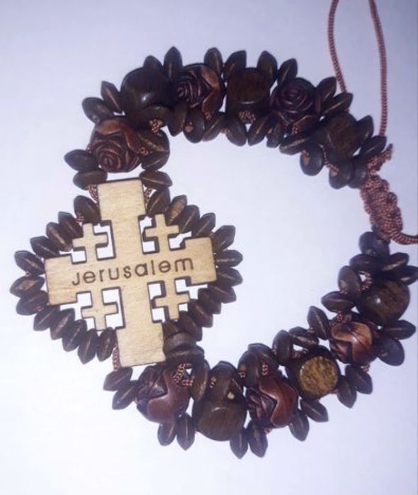 Iconita vintage argint cu pamant sfant Ierusalim bratara lemn maslin