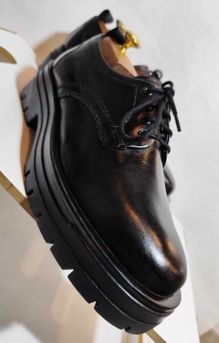 Pantofi derby 41 41.5 lace up ZARA NOI piele naturala negru