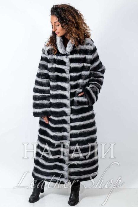 Ексклузивен дълъг кожух от чинчила 2 в 1