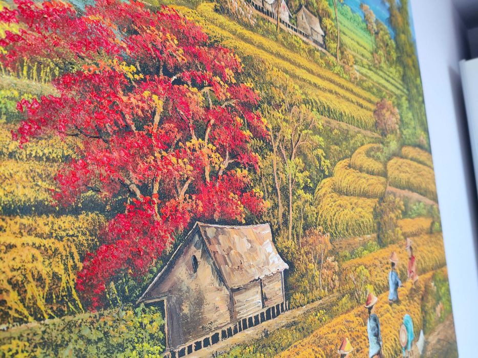 Огромна маслена/акрилна картина от Бали (200x100 см) със сертификат